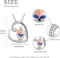 wholesale 925 Sterling Silver Heart Fox Pendant Necklace with Blue Eyes and Engraved Message Keep me in your heart-0-2