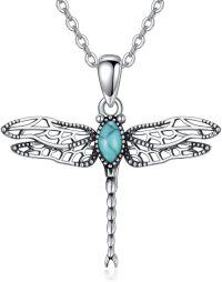 wholesale 925 Sterling Silver Turquoise and Moonstone Dragonfly Pendant Necklace for Women & Moms-Turquoise
