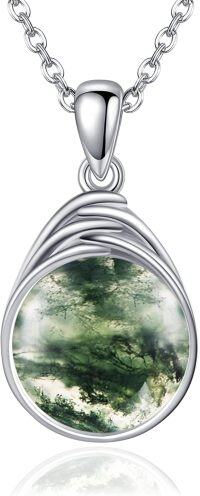 wholesale Sterling Silver Larimar Turquoise Moss Agate Rose Quartz White Opal Labradorite Lapis Lazuli Pendant Necklace-Moss Agate