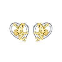 wholesale 925 Sterling Silver Frog Heart Stud Earrings Two Tone Gold Plated-Frog