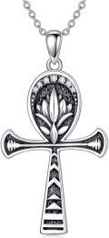 wholesale 925 Sterling Silver Ankh Cross Pendant with Black and White CZ Stones for Women's s-0-0