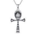 wholesale 925 Sterling Silver Oxidized Egyptian Ankh Cross Lotus Pendant Necklace For Women-0-0