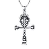 wholesale Ankh Pendant With Lotus And Cross Design In 925 Sterling Silver-Ankh Lotus Necklace