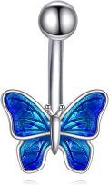 wholesale 925 Sterling Silver Butterfly Belly Button Ring with Blue Opal Stone Flower Piercing Jewelry for Women Hypoallergenic-0-0