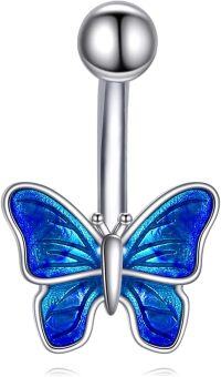 wholesale 925 Sterling Silver Butterfly Belly Button Ring with Blue Opal Stone Flower Piercing Jewelry for Women Hypoallergenic-butterfly