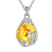wholesale 925 Sterling Silver Moss Agate Teardrop Pendant Necklace for Women-Amber