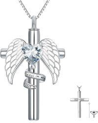 wholesale Sterling Silver Birthstone Angel Wing Cross Rose Heart Cremation Urn Necklace for Women with Funnel Kit ( chars)-Cross Personalized 04-Apr-White Zirconia-Cross Non-personalized 04-Apr-White Zirconia