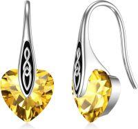 wholesale 925 Sterling Silver Birthstone Celtic Dangle Drop Earrings Hypoallergenic Hook Irish Jewelry Gifts-Silver-11-Nov