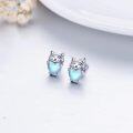 wholesale 925 Sterling Silver Heart-Shaped Blue Opal Cat Stud Earrings - Adorable Kitty  for Her-0-1