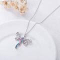 wholesale Sterling Silver Pink & Blue Austrian Crystal Dragonfly Pregnancy Loss Awareness Ribbon Pendant Necklace, Hypoallergenic, 18+2 Adjustable, Gift Box-0-2