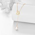 wholesale 14k Gold Open Heart Pearl Drop Lariat Necklace For Women-0-1