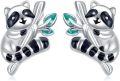 wholesale 925 Sterling Silver Raccoon Stud Earrings Adorable Animal  for Women Girls-0-0