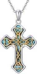 wholesale 925 Sterling Silver Turquoise Cross Necklace for Women - Religious Jewelry with Green Stone, 18+2 Chain, S925, Hypoallergenic, Gift Box-0-0