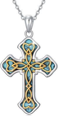 wholesale 925 Sterling Silver Turquoise Cross Necklace for Women - Religious Jewelry with Green Stone, 18+2 Chain, S925, Hypoallergenic, Gift Box-T001-Cross