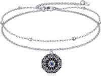 wholesale 925 Sterling Silver Blue Sapphire Mandala Charm Anklet for Women-Bracelet-Mandala Ⅰ Sterling Silver