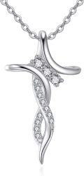 wholesale 925 Sterling Silver Cubic Zirconia Accent Floral Cross Pendant Necklace for Women-0-0