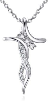 wholesale 925 Sterling Silver Cubic Zirconia Accent Floral Cross Pendant Necklace for Women-Silver Cross