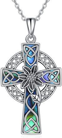 wholesale 925 Sterling Silver Celtic Knot Abalone Shell Inlay Cross Pendant Necklace for Women-Sunflower