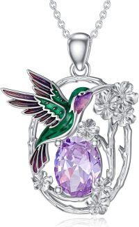 wholesale Sterling Silver Birthstone Hummingbird Pendant Necklace for Women-June