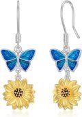 wholesale 925 Sterling Silver Butterfly Sunflower Drop Earrings for Women and Teenage Girl Gift Ideas-0-0