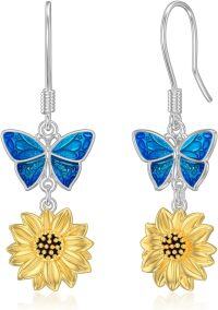 wholesale 925 Sterling Silver Butterfly Sunflower Drop Earrings for Women and Teenage Girl Gift Ideas-Sunflower Butterfly