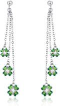 wholesale 925 Sterling Silver Green Enamel Four-Leaf Clover Drop Dangle Stud Earrings for Women St Patrick's Day -0-0