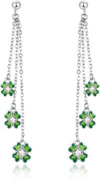 wholesale 925 Sterling Silver Green Enamel Four-Leaf Clover Drop Dangle Stud Earrings for Women St Patrick's Day -Dangle