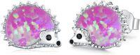 wholesale 925 Sterling Silver Pink Opal Hedgehog Stud Earrings for Women Girls - Small Hypoallergenic s-pink