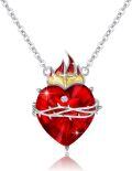 wholesale 925 Sterling Silver Sacred Heart of Jesus Necklace with Cubic Zirconia and Crown Design Christian Amulet -0-0