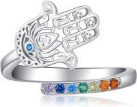 wholesale 925 Sterling Silver Hamsa Evil Eye Chakra Adjustable Open Ring-Chakra