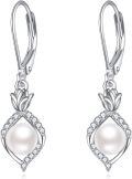 wholesale 925 Sterling Silver White Freshwater Cultured Pearl Flower Shape Drop Dangle Leverback Earrings for Women-0-0