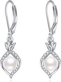 wholesale 925 Sterling Silver White Freshwater Cultured Pearl Flower Shape Drop Dangle Leverback Earrings for Women-Rose Pearl Earrings