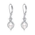 wholesale 925 Sterling Silver Platinum Plated Tulip Flower Shell Pearl Drop Earrings-0-0
