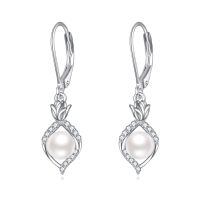 wholesale 925 Sterling Silver Platinum Plated Tulip Flower Shell Pearl Drop Earrings-Rose Pearl Earrings