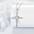 wholesale 925 Sterling Silver Heart and Cross Pendant Necklace with Cubic Zirconia - Godmother Gifts for Mother's Day-0-2