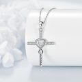 wholesale 925 Sterling Silver Heart and Cross Pendant Necklace with Cubic Zirconia - Godmother Gifts for Mother's Day-0-2