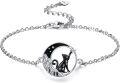 wholesale 925 Sterling Silver Black Enamel Moon Cat Teardrop Anklet for Women-0-0
