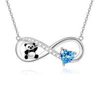 wholesale 925 Sterling Silver Heart-Shaped Blue Zircon Infinite Panda Charm Necklace for Women Gifts-Panda Necklace