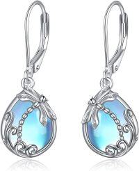 wholesale 925 Sterling Silver Dragonfly Moonstone Hypoallergenic Leverback Dangle Earrings for Women Gifts-1-Dragonfly Floral Earrings