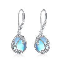 wholesale 925 Sterling Silver Dragonfly Moonstone Hypoallergenic Leverback Dangle Earrings for Women Gifts-1-Dragonfly Floral Earrings