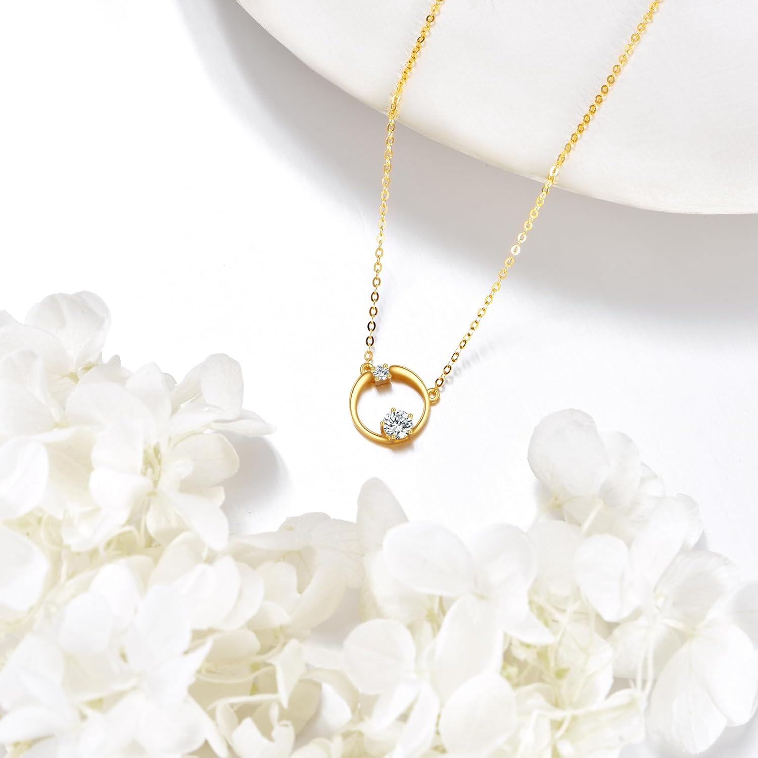14K Gold CZ Circle Pendant Necklace for Women-0-2