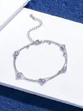 wholesale 925 Sterling Silver & 5A Cubic Zirconia Heart Charm Bracelet - Elegant Double Strand Design, February Birthstone Gift for Women-0-1