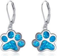 wholesale Sterling Silver Paw Print Drop Dangle Earrings Dog Cat Pet Jewelry Gifts-Blue opal paw