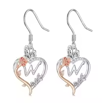 TOUPOP Sterling Silver Rose Heart Butterfly W Letter Dangle Earrings-undefined