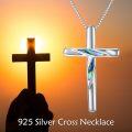 wholesale 925 Sterling Silver Abalone Shell Inlay Cross Pendant Necklace for Women Men Holiday Gift-0-5