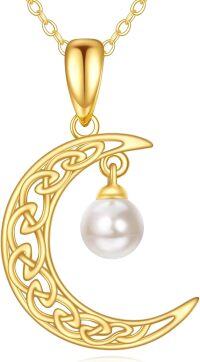 wholesale 14K Gold Crescent Moon with Pearl Charm Pendant Necklace for Women-Gold Moon Necklace