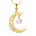 wholesale 14K Gold Crescent Moon with Pearl Charm Pendant Necklace for Women-0-0
