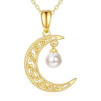 wholesale 14K Gold Crescent Moon with Pearl Charm Pendant Necklace for Women-Gold Moon Necklace