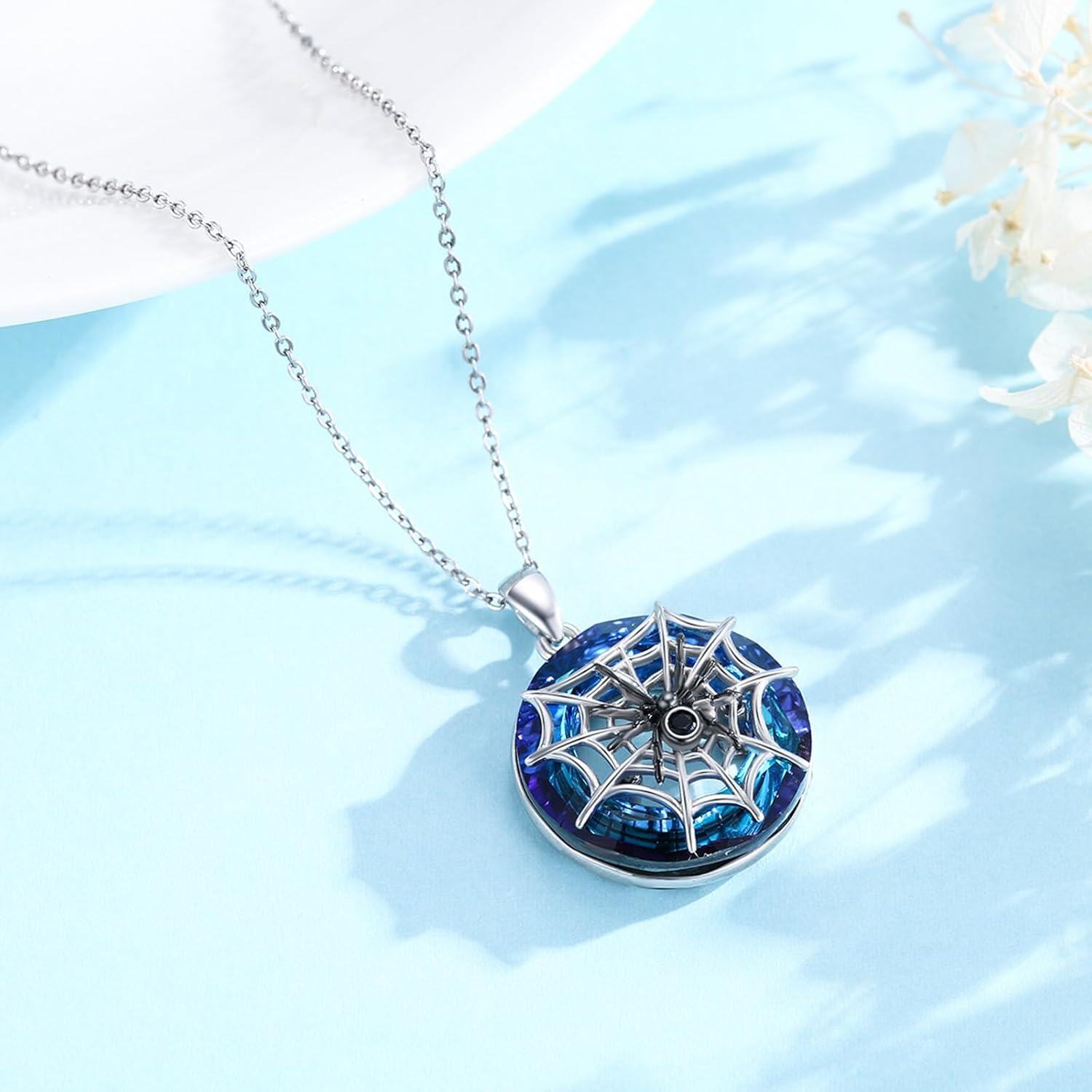 Sterling Silver Spider Skull Necklace Halloween Jewelry Gift for Women Girls-0-2