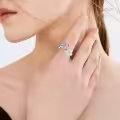 wholesale 925 Sterling Silver Natural Amethyst Adjustable Forget Me Not Flower Ring-0-2